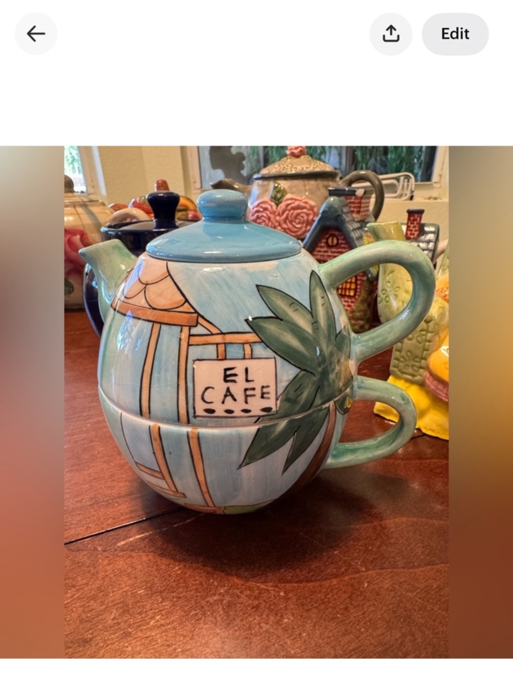 El Cafe Ceramic Teapot and Cup Set - Blue & Green